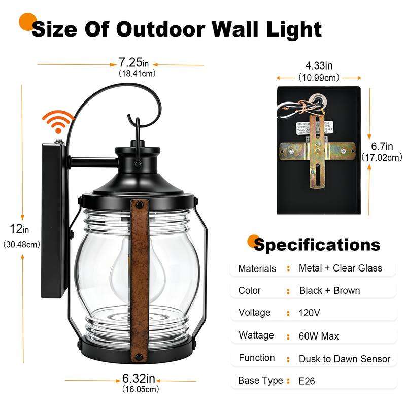 2-Pack 1-Light 11.84-in Outdoor Wall Light with Black and Barnwood