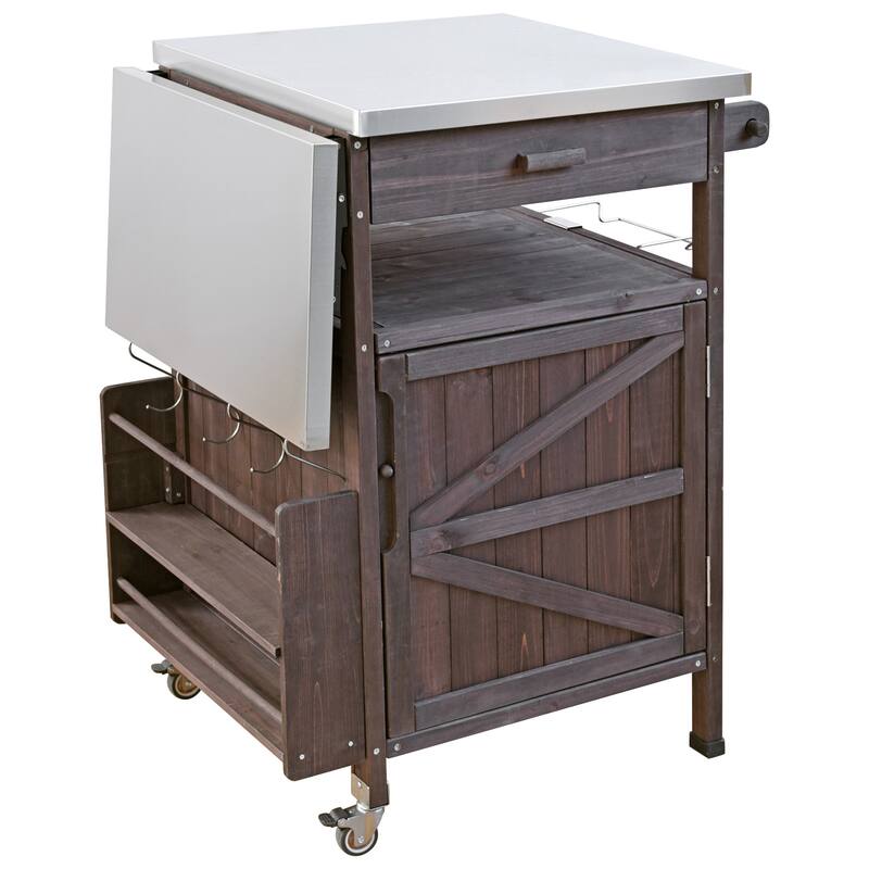 Anmytek 40.5" Outdoor Grill Cart Stainless Steel Top Rolling Kitchen Storage Island