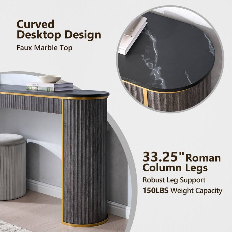 Modern 63" Fluted Console Table, Faux Marble Texture Top, Entry Table