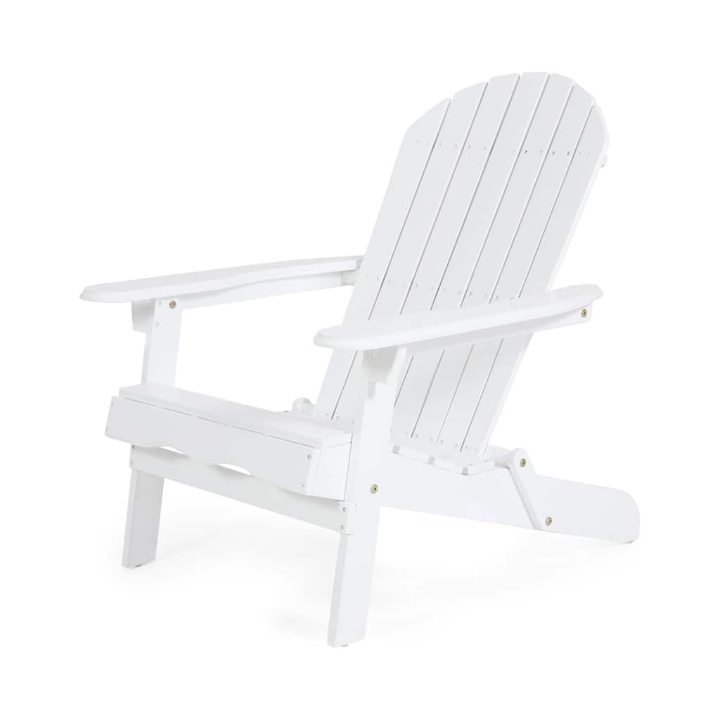 Libo Outdoor Adirondack Chair, Slatted Seat, Modern White Acacia Wood