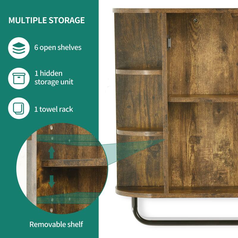 Modern Wall Bathroom Storage Medicine Cabinet with Adjustable Shelves and Towel Rack