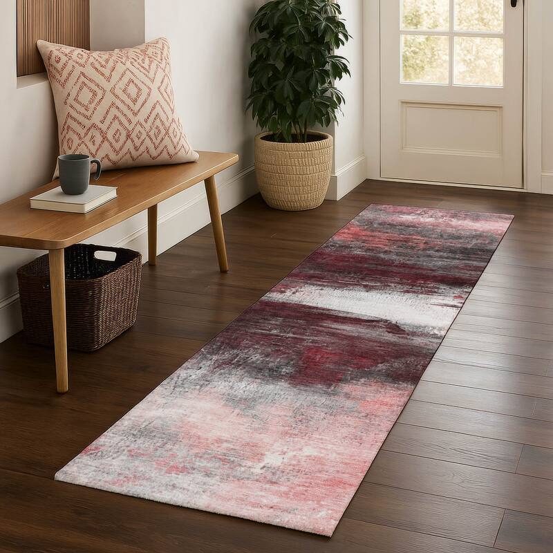 Premium Washable Super Soft Modern Abstract Mayfield Rug - Merlot - 2'3" x 7'6"