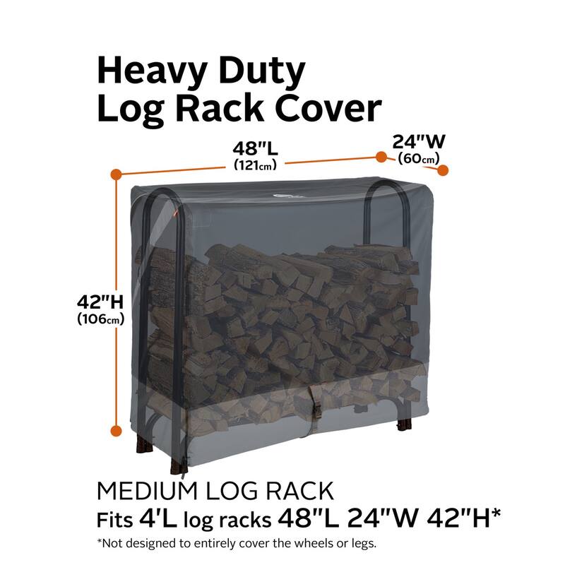 Classic Accessories StormPro RainProof Heavy-Duty Log Rack Cover - fits 4' log racks 48"l x 24"w x 42"h