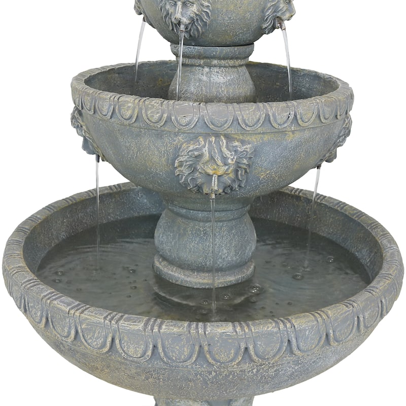 Sunnydaze Lion Head 3-Tier Outdoor Water Fountain with Electric Pump - 53"