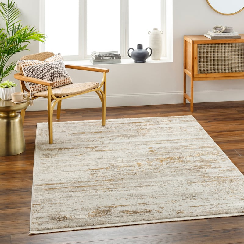 Livabliss Perugia Abstract Stripe Area Rug - 9'2" x 12' - Mustard/Beige