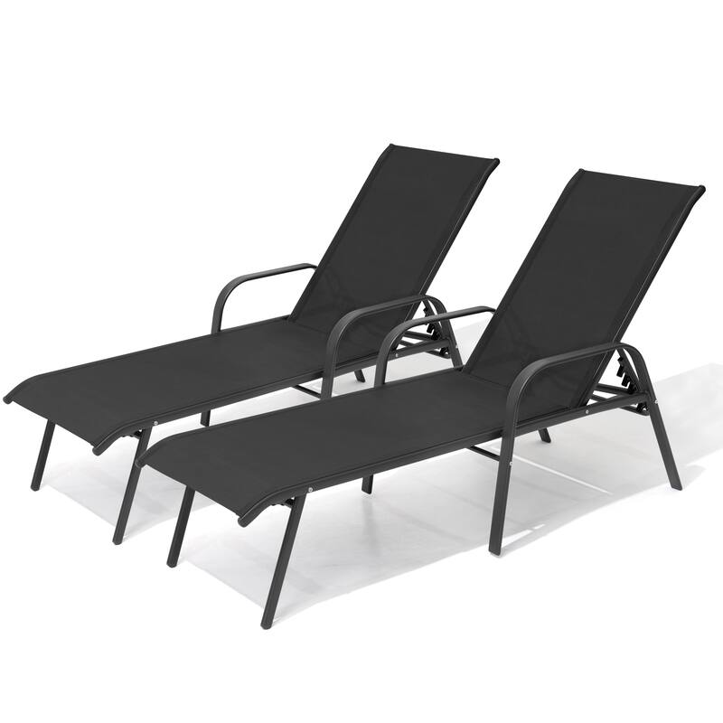 Pellebant Outdoor Adjustable Patio Chaise Lounge Chairs with Armrest Set of 2