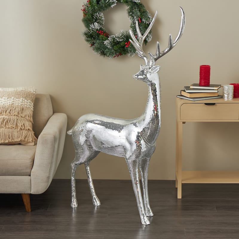 Fiberglass Reindeer Floor Decorative Christmas Sculpture with Mosaic Pattern - Copper or Silver - Roche River Decor