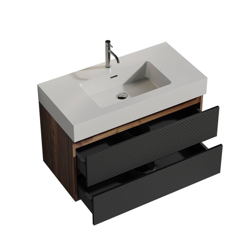 GDFStudio - Grace Floating Bathroom Vanity with Solid Surface Sink and Soft-Close Storage