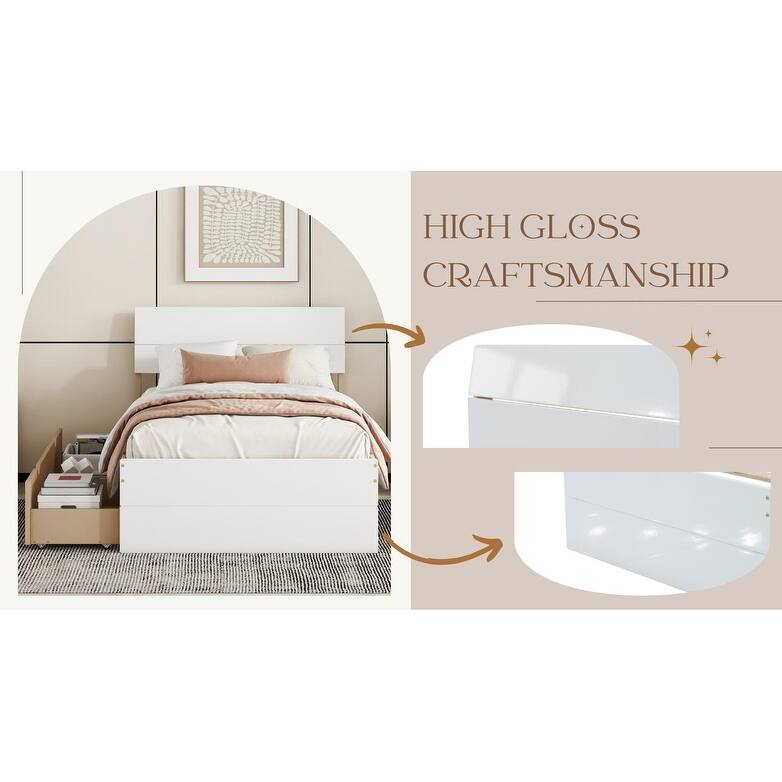 Twin Size Wooden Platform Bed Frame with Headboard & 2 Storage Drawers