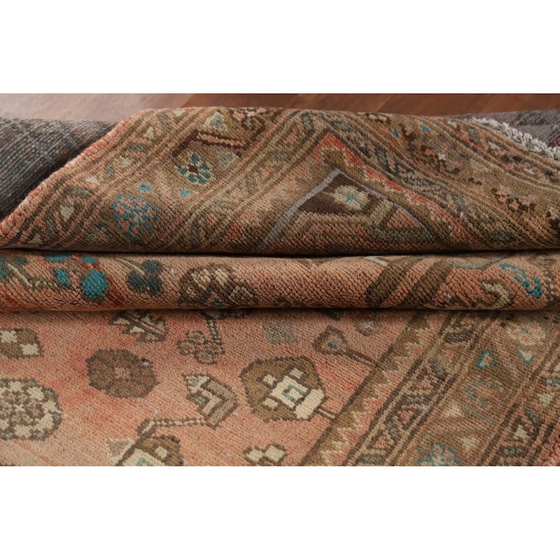 Geometric Hamedan Persian Vintage Runner Rug Handmade Wool Carpet - 3'5" x 9'3"