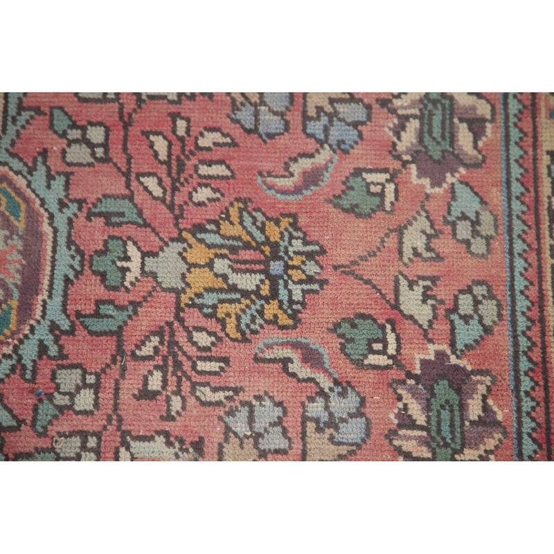 Hand Knotted Oriental 100% Wool Carpet Traditional Floral Pink Tabriz Area Rug - 9' 11'' X 6' 5''