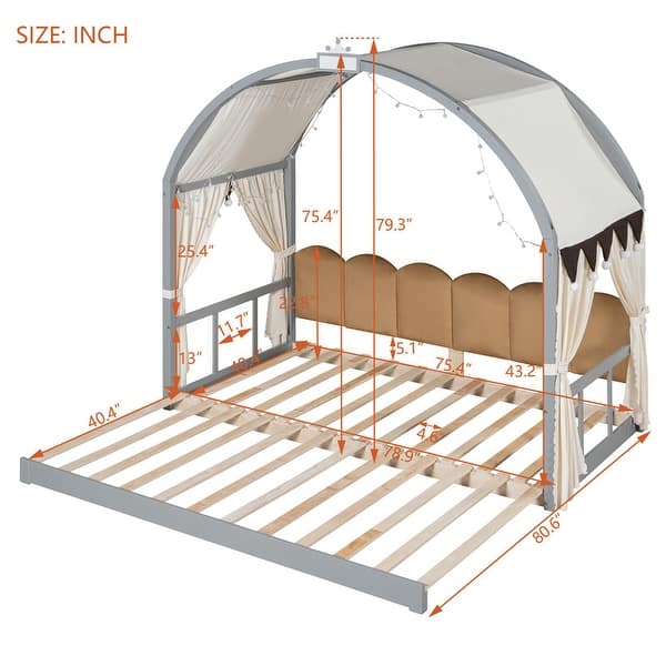 dimension image slide 0 of 3, Kids Extended Bed With Arched Roof Light Strip Interactive Whiteboard