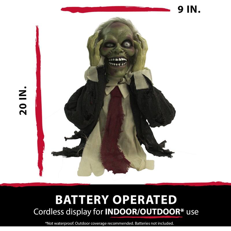 Haunted Hill Farm 22 In. Pop-Up Animatronic Ghoul, Indoor/Outdoor Halloween Decoration, Flashing Red Eyes, Battery-Operated