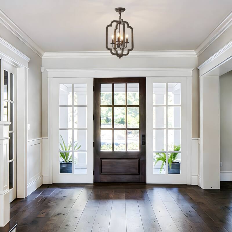 Starsky 4-Light Vintage Farmhouse Faux Wood Lantern Chandelier - Antique