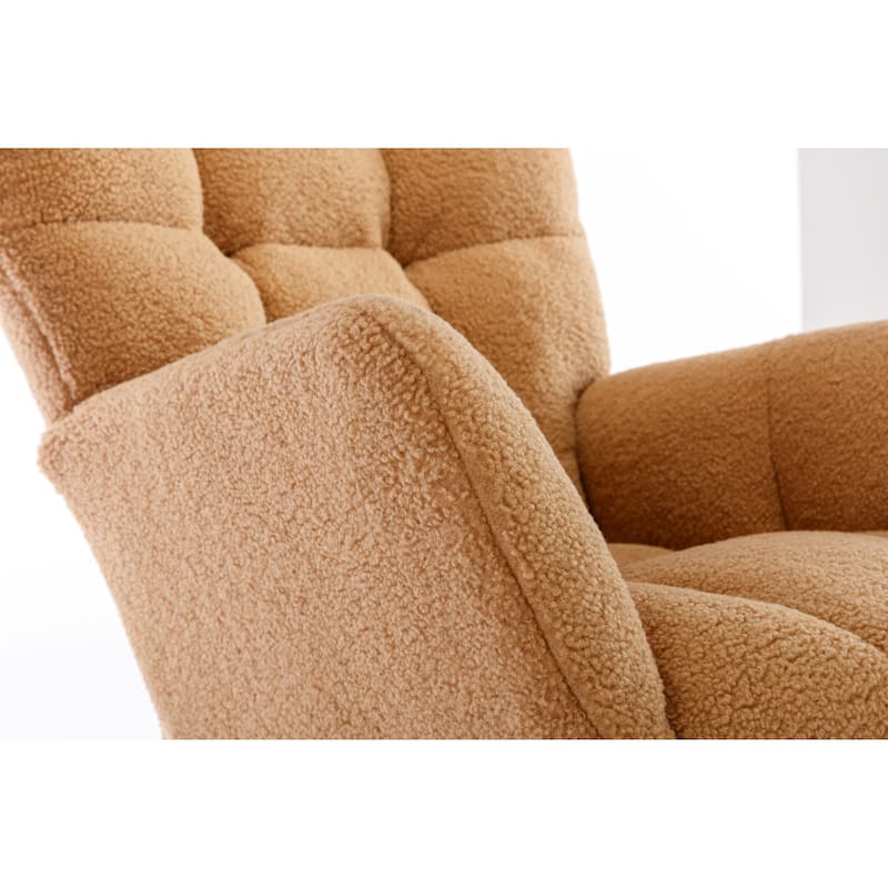Khaki Teddy Modern 31.5" High Back Upholstered Buttons Tufted Rocking Chair with Solid Wood Legs and Black Paint Metal Base