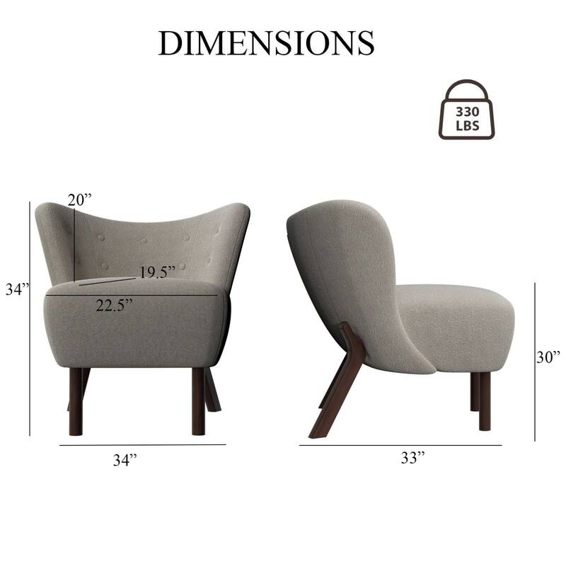 34" Wide Solid Color Tufted Wingback Chair With Solid Wood Leg
