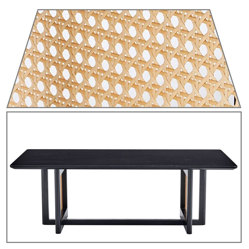 Modern Farmhouse Style Wooden Coffee Table with Imitation Rattan Decoration