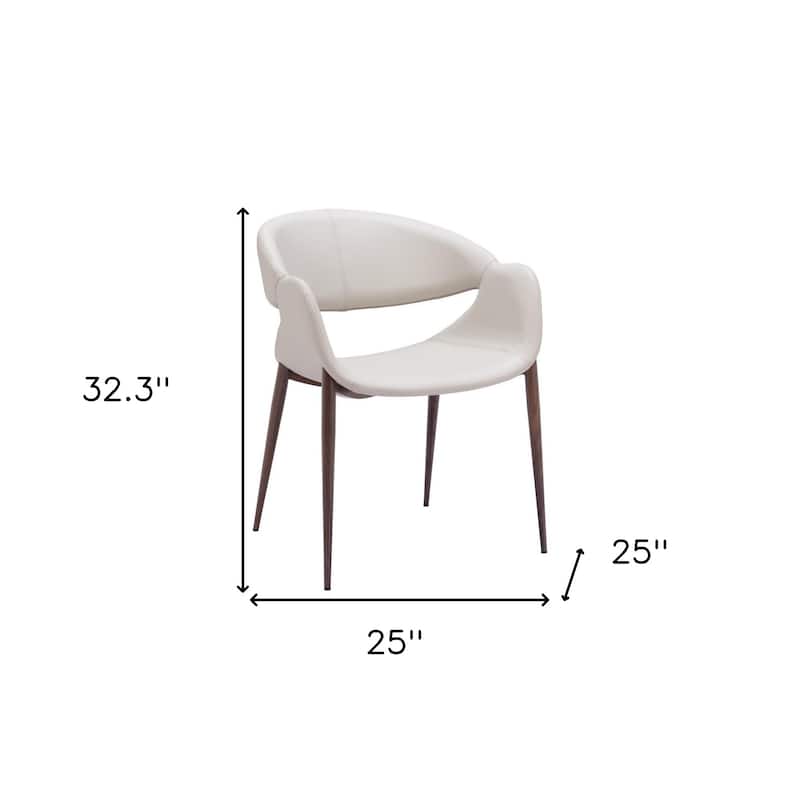 HomeRoots Set of Two Beige and Brown Upholstered Faux Leather Open Back Dining Arm Chairs - 25' X '32.3' X '25