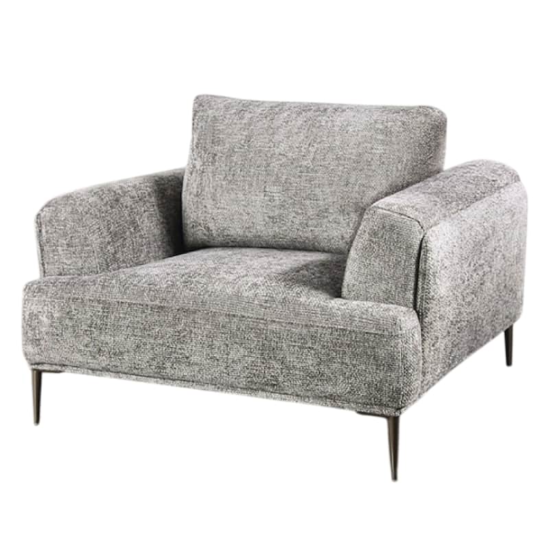 Batty Accent Club Chair, Gray Chenille Attached Adjustable Back Pillow