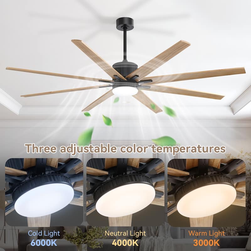 52"/66"/72"/76 Inch Modern Ceiling Fan with Dimmable LED Light ,Remote&APP Control,8 Blades for Large Living Room,Porch