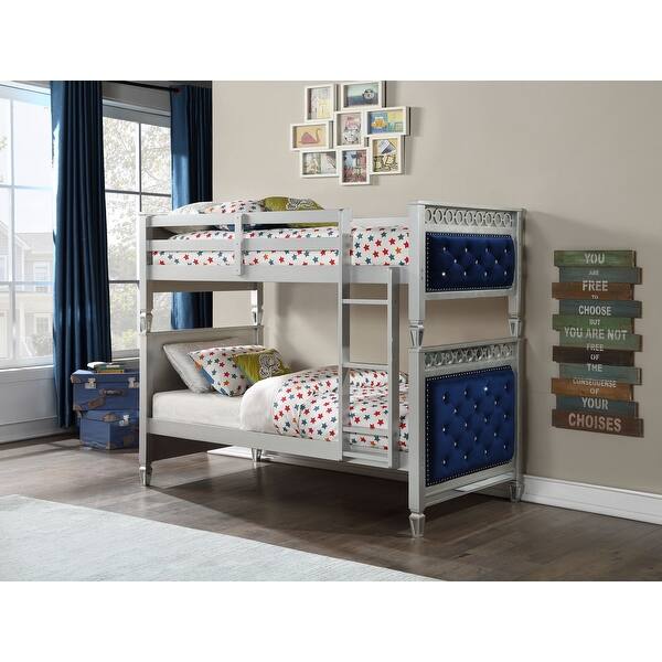 slide 2 of 6, Twin over Twin Size Solid Wood Bunk Bed for Kids, Boys and Girls, Bedroom Silver