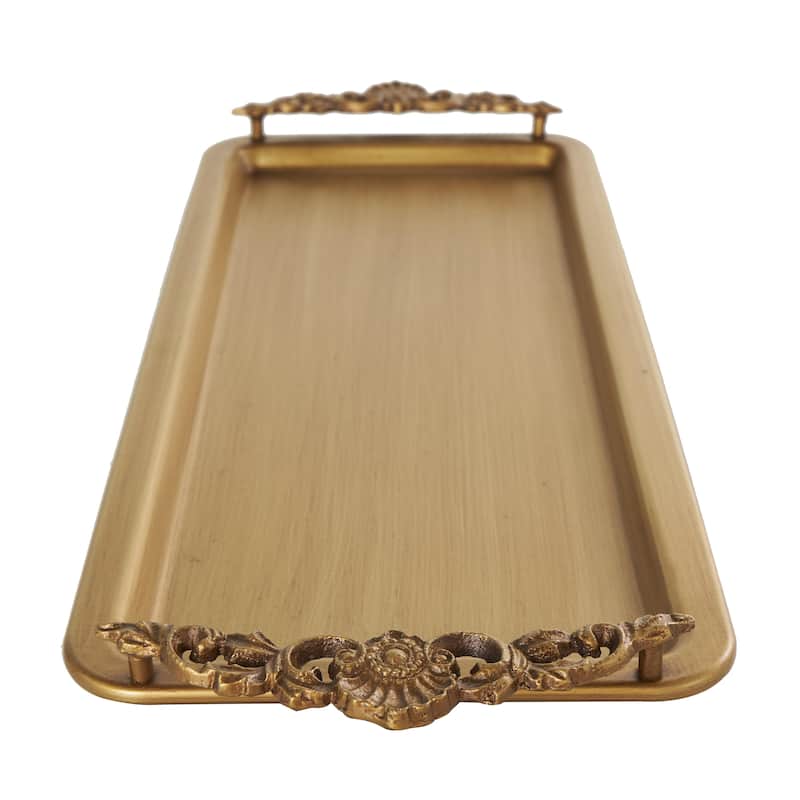 Metal Brushed Living Room Decor Tray with Antique Scrolled Handles - Bronze - Roche River Decor