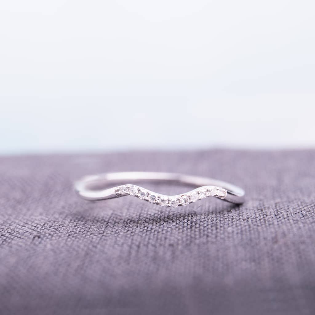 Miadora 10k White Gold Diamond Accent Curved Wedding Band