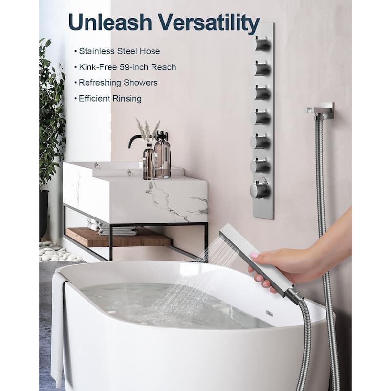 GRANDJOY LED Shower System 28" Luxury Shower Head with 6 Body Jets
