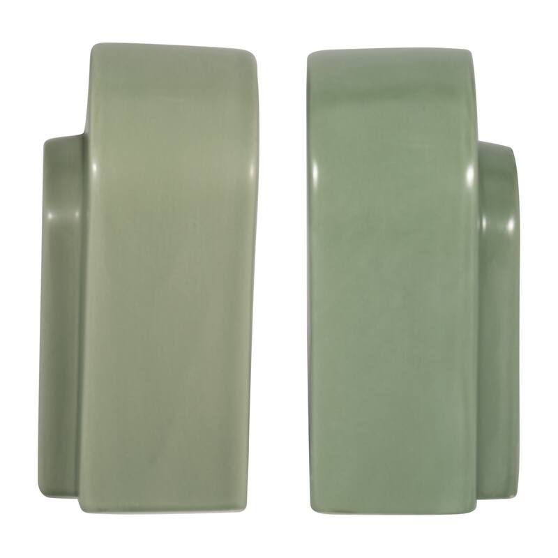 Stoneware Ceramic Boho Arch Design Modern Decorative Bookends Set of 2 - Green - 4" x 6" x 7"