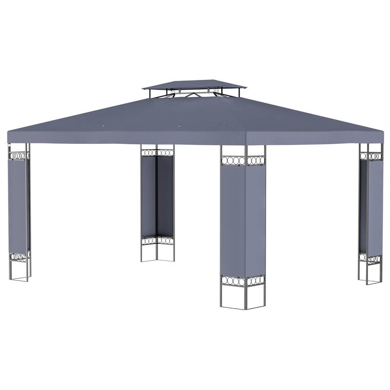 10' x 13' Double Roof Outdoor Gazebo Canopy Shelter with Screen Decorate Corner Frame