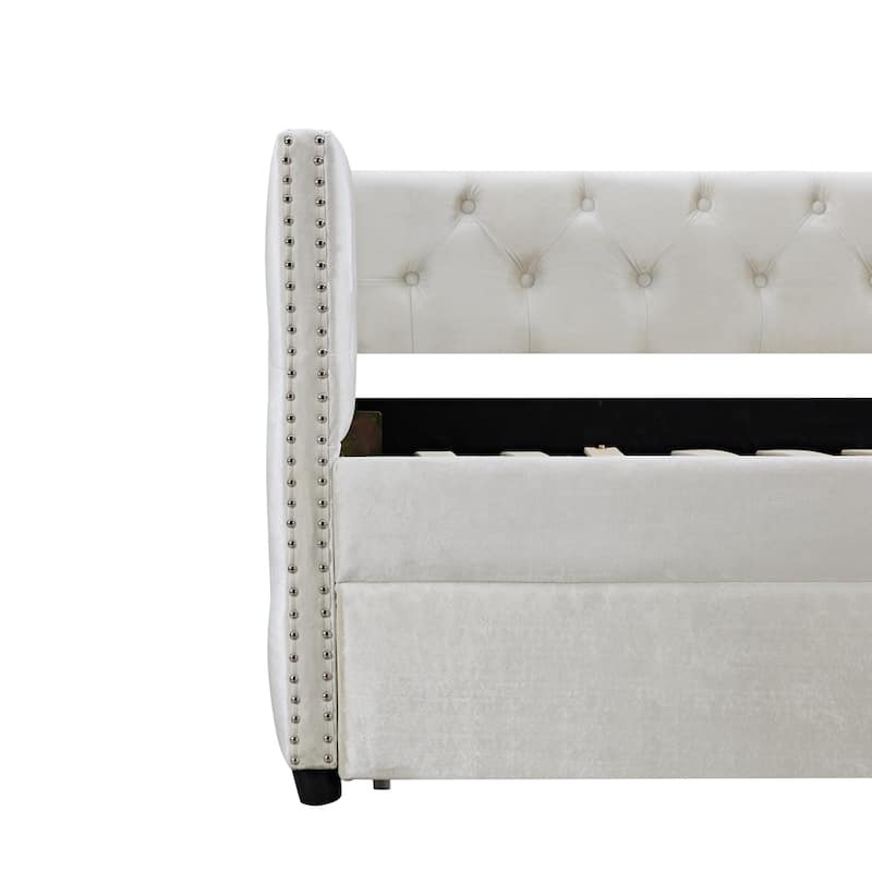 Velvet Upholstered Wooden Daybed with Trundle