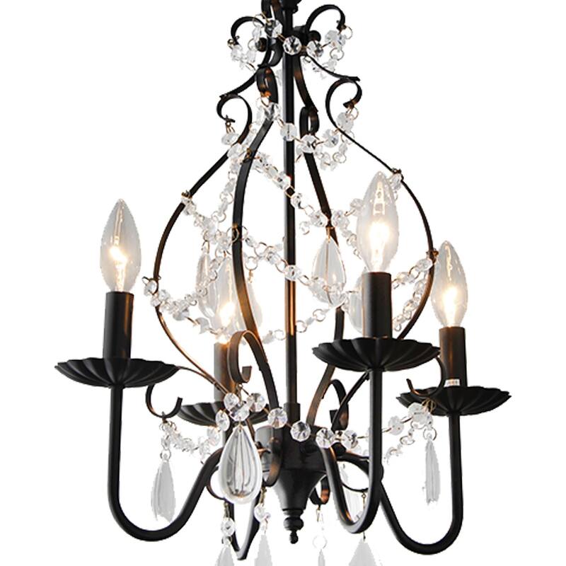 4 Light Crystal Chandelier in Matte Black Finish - 19.3"H x 15"W x 15"D