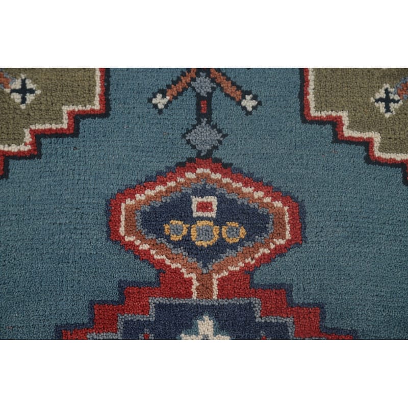 Blue Geometric Kazak Accent Rug Handmade Oriental Wool Carpet - 3'11"x 6'0"
