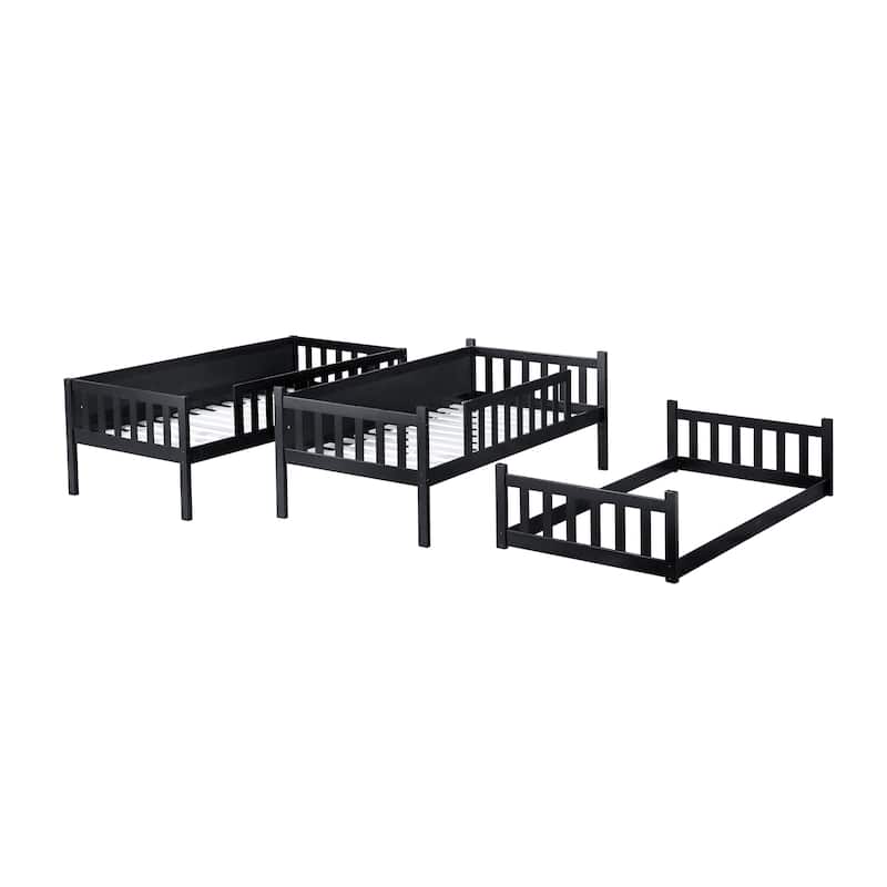 Triple Twin Bunk Bed with Dual Ladders & Guardrails (200lb Capacity per Level)