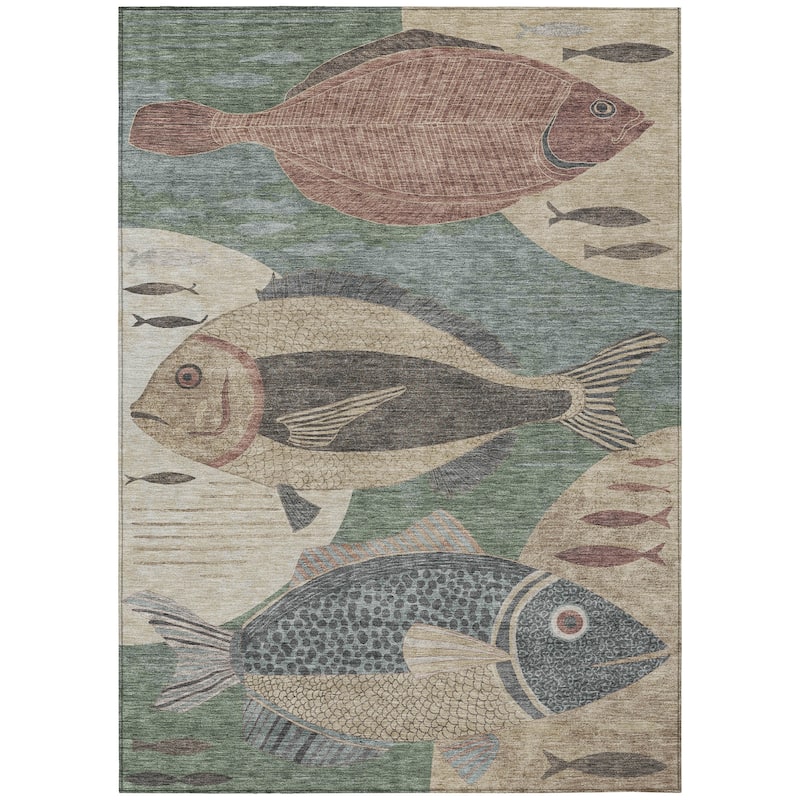 Machine Washable Indoor/ Outdoor Modern Fish Chantille Rug