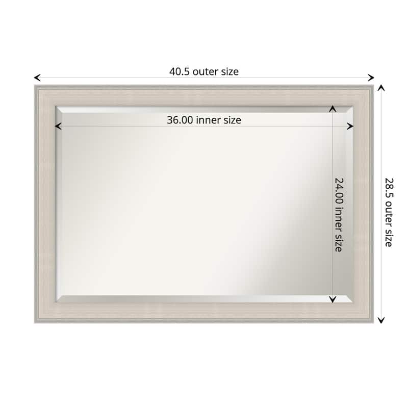 Cottage White Silver Beveled Wood Framed Bathroom Vanity Wall Mirror - Cottage White Silver - Glass Size 36x24