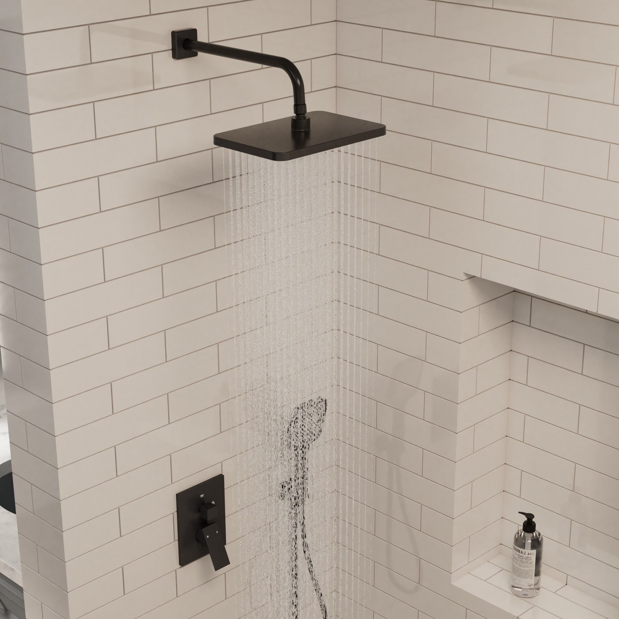 GRANDJOY Classic Rain Dual 2-Spray Wall Mount 12 in. Fixed and Handheld Shower Head 2.5 GPM in Matte Black Valve Included