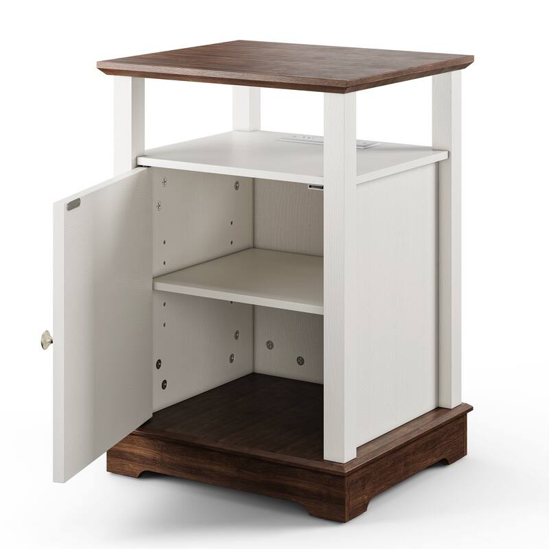25'' Farmhouse Nightstand Swinging Door End Table With Adjustable Storage Shelf