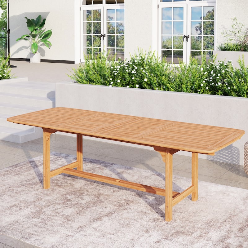 MAISON ARTS Patio Solid Acacia Wood Expandable Dining Table for 6/8 People - Brown