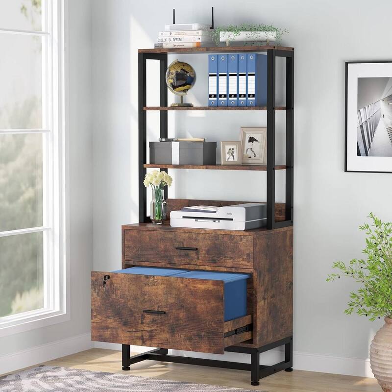 Particle Board Metal Lockable Filing Cabinet with Bookshelves
