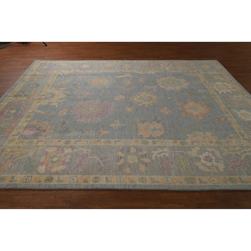 Hand Knotted Oriental 100% Wool Carpet Transitional All-Over Navy Blue & Blues Oushak Area Rug - 9' 11'' X 8' 4''