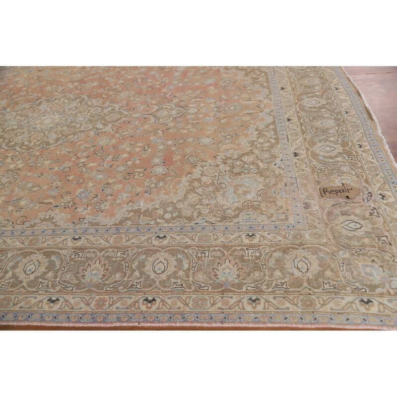 Hand Knotted Oriental 100% Wool Carpet Traditional Floral Oranges & Rust Mashad Area Rug - 12' 9'' X 9' 3''