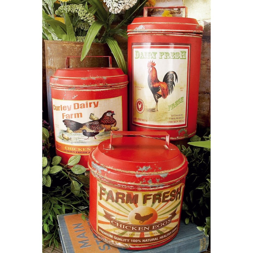 Red Metal Living Room Decorative Jars (Set of 3) - S/3 6", 8", 11"H