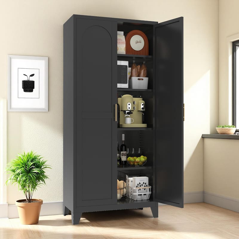 Anmytek 71" Tall Metal Storage Cabinet with 2 Doors and Adjustable Shelves Black for Bedroom Living Room Kitchen