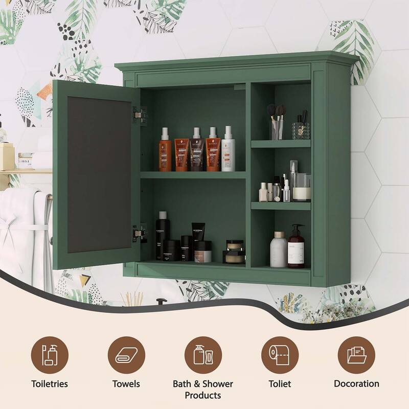 30'' x 28'' Wall Mounted Bathroom Storage Cabinet with Mirror,Modern Design,3 Open Shelves,Space-Saving and Stylish