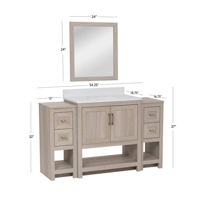 Linon Blakely Vanity with Mirror and Dual 12-inch Side Cabinets