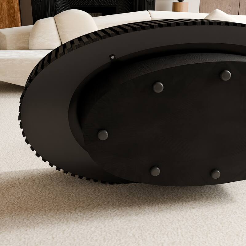 Oval Coffee Table with Storage, Solid Wood Veneered Coffee Table, Modern 47'' Accent Tea Table for Living Room