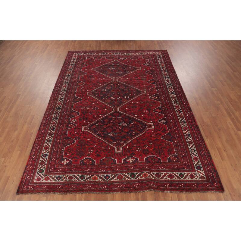 Tribal Geometric Qashqai Persian Vintage Rug Handmade Wool Carpet - 7'7" x 10'9"