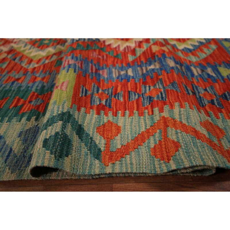 South Western Kilim Area Rug Hand-Woven Oriental Wool Carpet - 10'0" x 12'9"