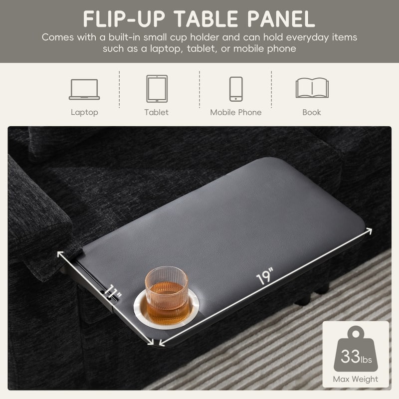 117" Modular Sectional Pull-out Sofa Bed with Flip-up Table Panel, Reading Lamp and Charging Ports